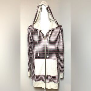 NWT Chaser Red and Blue Striped Hooded Sweatshirt Women Size Small